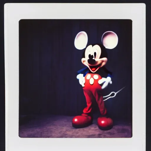 Prompt: color polaroid of micky mouse clubbing full body by Tarkovsky