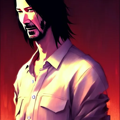 Image similar to keanu reeves brown skin trending on pixiv fanbox, painted by greg rutkowski makoto shinkai takashi takeuchi studio ghibli, akihiko yoshida