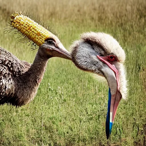 Prompt: Ostrich eating corn,photorealistic