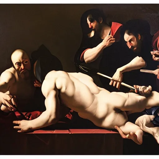 Image similar to Painting by Caravaggio. Video game tournament