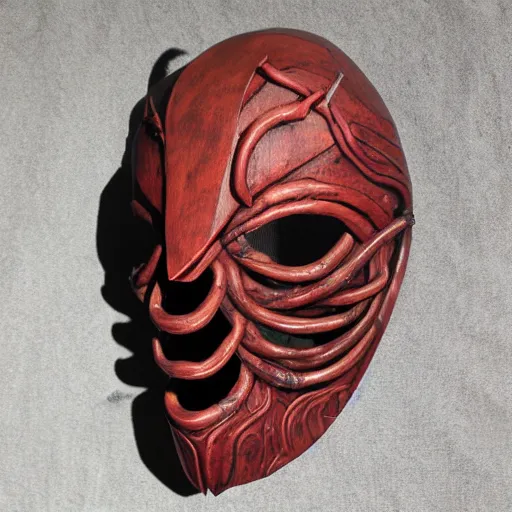 Prompt: mind flayer wooden mask