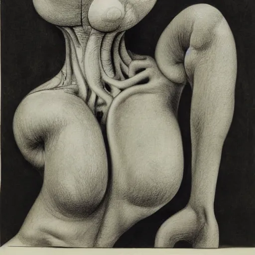 Prompt: a drawing by Hans Bellmer, highly detailed