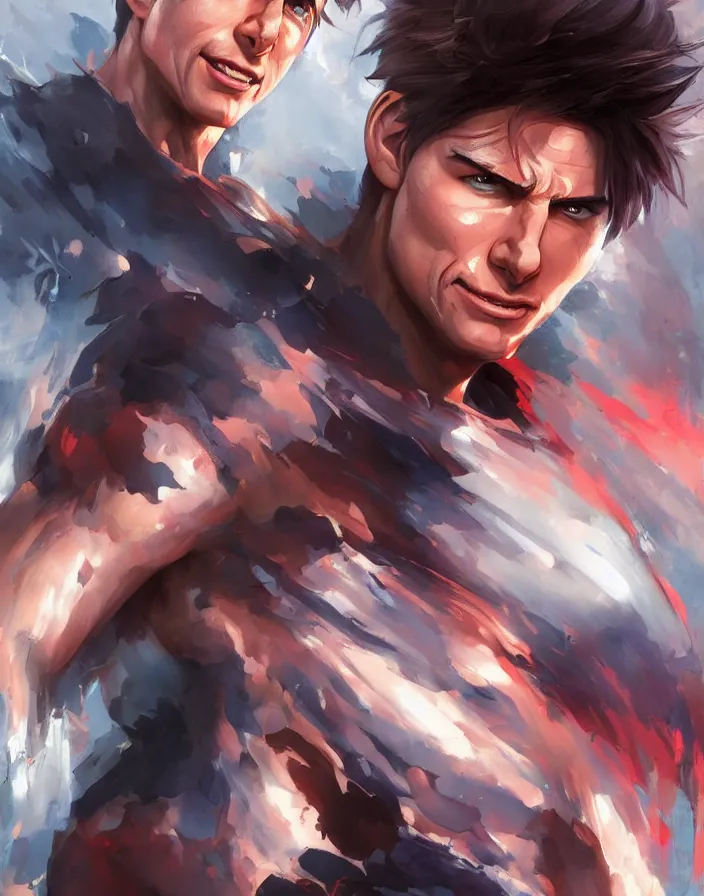 anime portrait of tom cruise as a muscular anime boy, Stable Diffusion