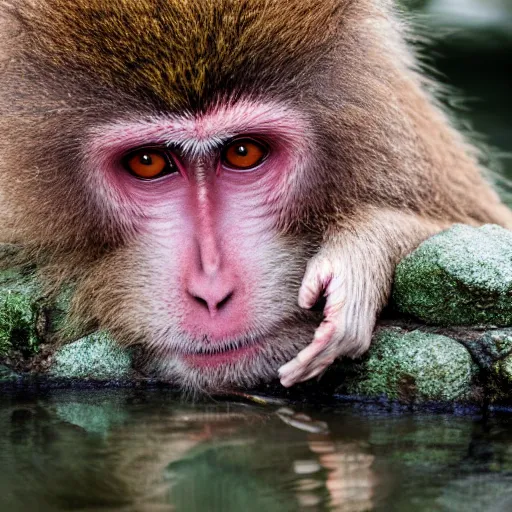 Image similar to japanese macaque bathing in a hot spring, winter, nature photography