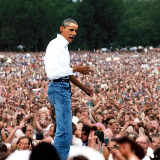 Prompt: Barack Obama performing at Woodstock