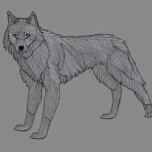 Image similar to digital art of a full-body outline of a wolf, simple, no color, high quality, HD, 8K,