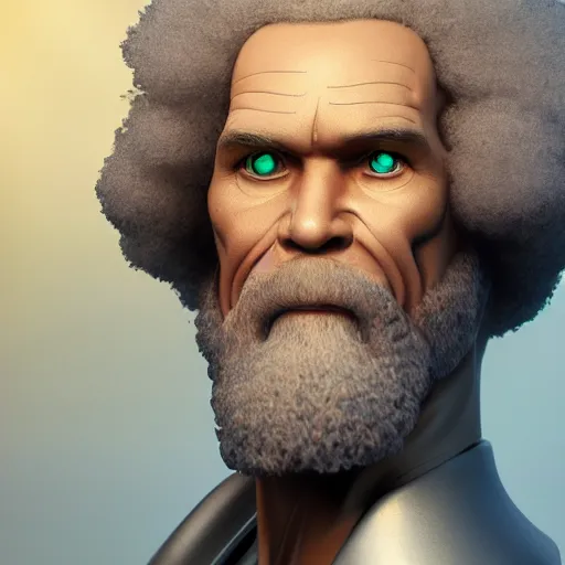 Image similar to bob ross cyborg. multi colored digital eyes, art by artgerm and greg rutkowski and alphonse mucha, concept art, octane render, unreal engine 5, highly detailed, high quality, 8 k, soft lighting, realistic face, path traced