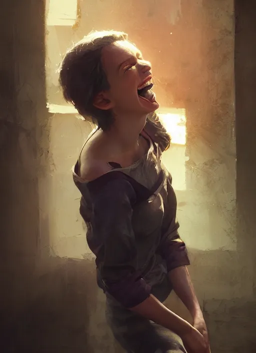 Image similar to hyper realistic photography portrait of beautiful laughing girl cinematic, vallejo, full shot, craig mullins greg rutkowski, artstation, cgsociety