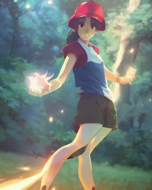 Red haired female pokémon trainer in a flower field high definition anime  style profile picture