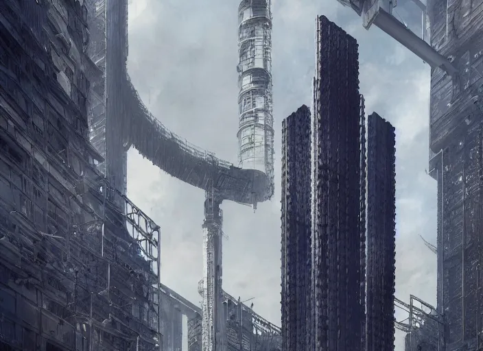 Image similar to a detailed sci - fi render of a dystopian mediaset tower, neo milano 3 by h. r. giger, trending on cgsociety, space art, lovecraftian sci - fi, 4 k