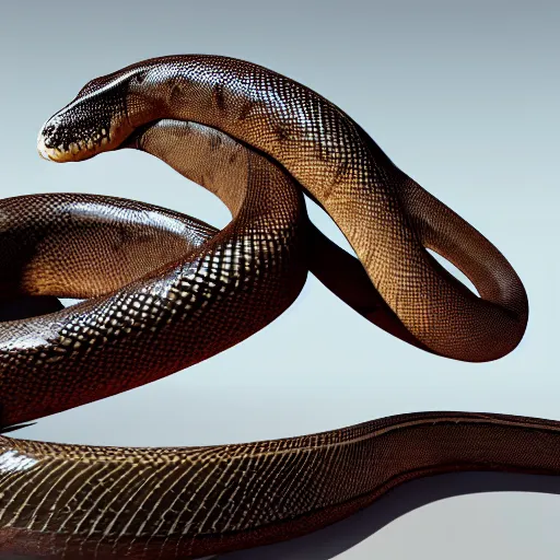 Prompt: hyperrealistic photo of a long snake with a head, long shot