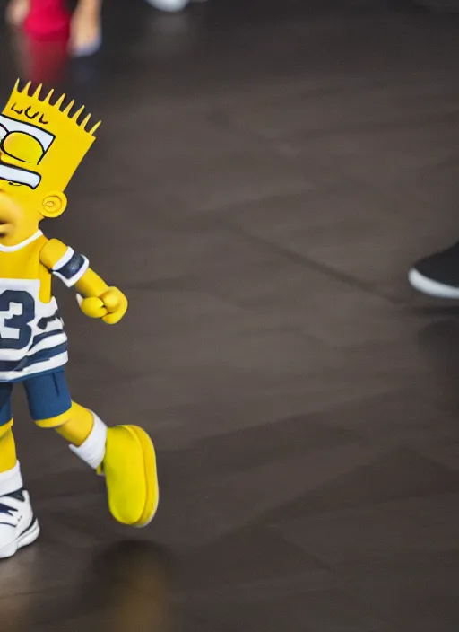 Image similar to hyperrealistic and heavy detailed air jordan runway show of bart simpson, leica sl 2 5 0 mm, vivid color, high quality, high textured, real life