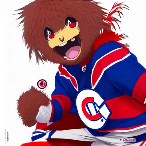 Image similar to anime Portrait of Youppi the Habs Montreal Canadiens Mascot as a very cute powerful and friendly pokemon, highly detailed anime, high evolution, 1990s, legendary, smooth, sharp focus, dynamic lighting, intricate, trending on ArtStation, illustration pokemon, art by WLOP