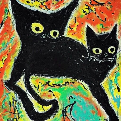 Image similar to black cat painted by jackson pollock