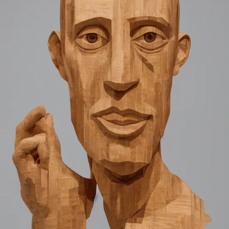 Prompt: monumental sculpture geometric minimalist!!! portrait of tim allen, beautiful symmetrical!! face accurate face detailed face realistic proportions, hand - carved out of red oak wood on a pedestal by stephan balkenhol and martin puryear, cinematic lighting shocking detail 8 k