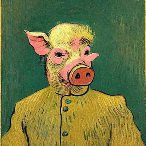 Prompt: a painting of a pig headed general wearing uniform, in the stlye of vincent van gogh,
