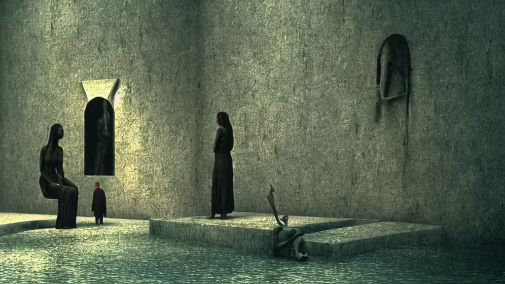 Image similar to lost my keys at the fountain of youth, film still from the movie directed by denis villeneuve and david cronenberg with art direction by salvador dali and zdzisław beksinski