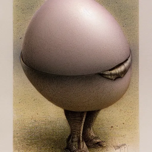 Image similar to egg humpty dumpty front view by by luis royo and wayne barlowe,