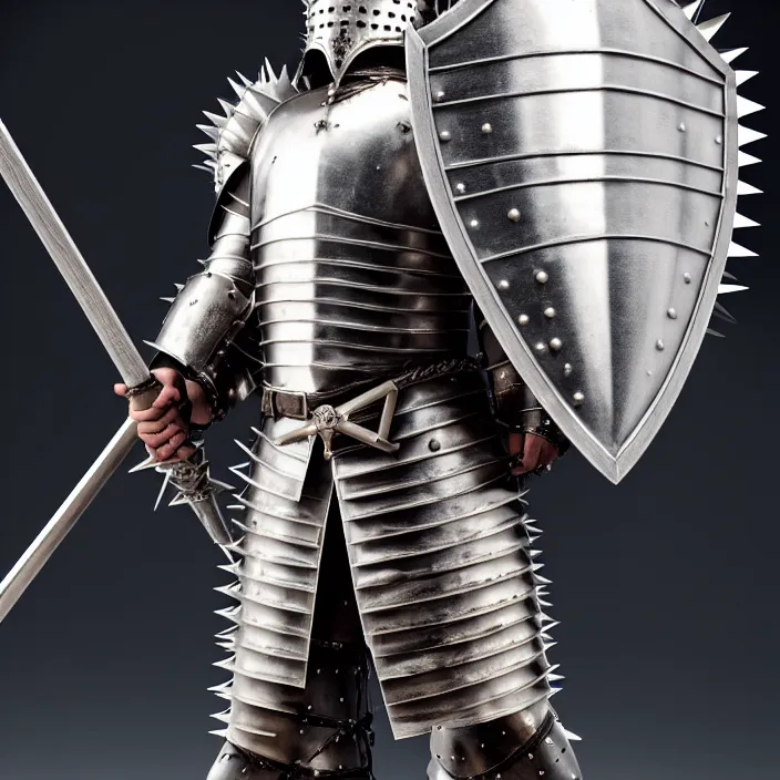 Image similar to full body photo of a knight with spiky armour and a mace, highly detailed, 4 k, hdr, smooth, sharp focus, high resolution, award - winning photo