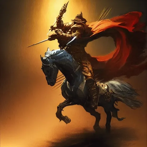 Image similar to knight riding a horse by frank frazetta, dynamic pose,, fantasy, very detailed, dungeons & dragons, sharp focus, striking, artstation contest winner, detailed