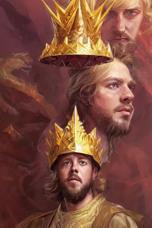 Prompt: Case Keenum wearing a golden crown, dungeons and dragons portrait, highly detailed, digital painting, artstation, concept art, sharp focus, illustration, art by artgerm and greg rutkowski and alphonse mucha