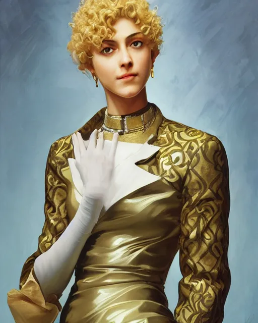 Image similar to Giorno Giovanna, oil on canvas, artstation, by J. C. Leyendecker and Edmund Blair Leighton and Charlie Bowater, octane