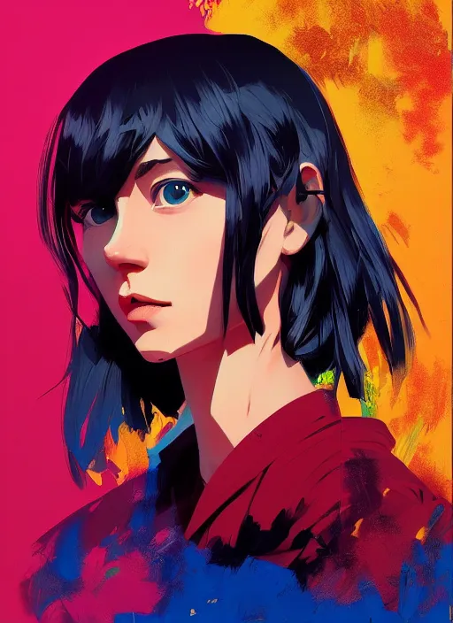 Prompt: portrait illustration, pop art, splash painting, art by ilya kuvshinov, greg rutkowski and makoto shinkai, dan mumford, artstation