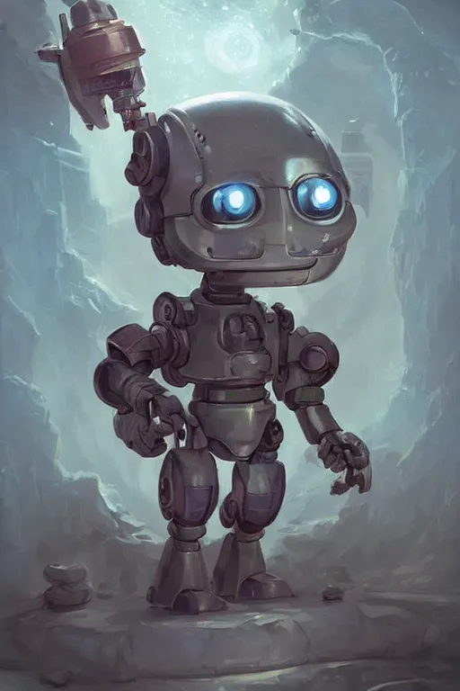 Prompt: cute little robot with a plasma machine gun, tiny, small, miniature , short, pale blue armor, cute and adorable, pretty, beautiful, DnD character art portrait, matte fantasy painting, DeviantArt Artstation, by Jason Felix by Steve Argyle by Tyler Jacobson by Peter Mohrbacher, cinematic lighting