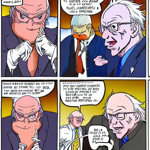 Prompt: bernie sanders fighting freeza in the art style of akira toriyama