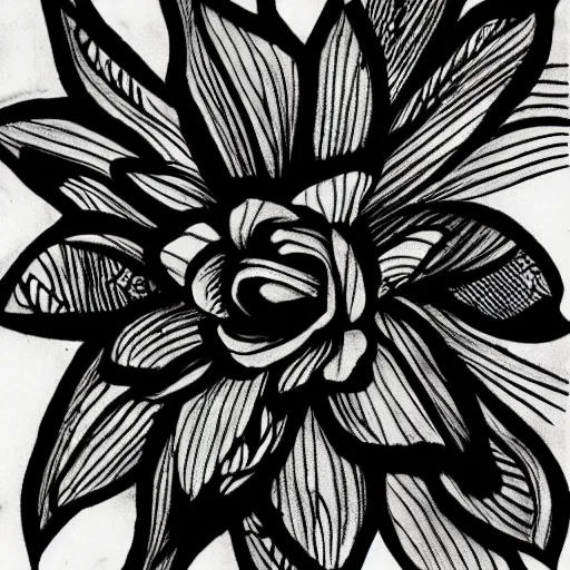 Prompt: photograph of a floral tattoo, line drawing, black ink, minimalist, photo - realistic