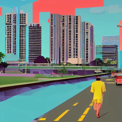 Prompt: concept art rockstar games vice city miami 8 0 playstation 2 style low polygon