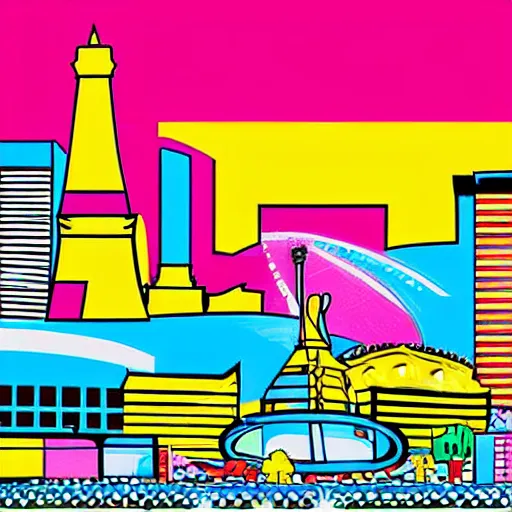 Image similar to painting of las vegas skyline in style of pop art