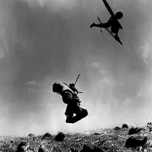 Prompt: Falling soldier by Robert Capa