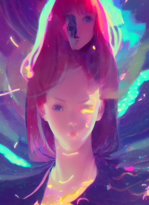 Prompt: portrait of cute girl in sexy clothes, very psychedelic space background illustration concept art anime key visual, very trippy and abstract, trending pixiv fanbox by wlop and greg rutkowski and makoto shinkai and studio ghibli and kyoto animation