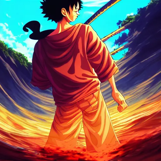 Prompt: luffy art by dan mumford and yusuke murata and makoto shinkai and ross tran, cosmic, heavenly, god rays, intricate detail, cinematic, 8 k, cel shaded, unreal engine, featured on artstation, pixiv