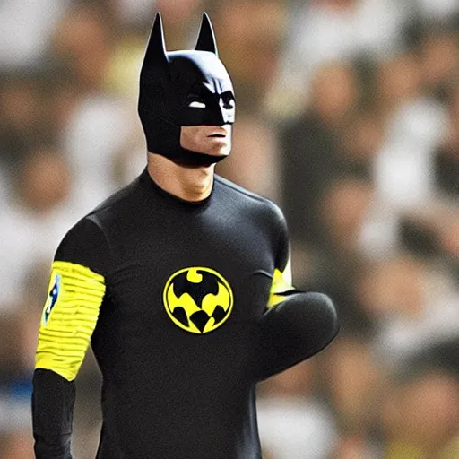 Prompt: Cristiano Ronaldo as batman and Messi as Robin