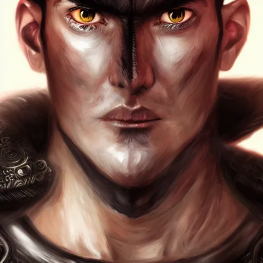 Image similar to digital art semi-realistic portrait of guts from berserk extremely detailed, made by wlop and maxwell boas