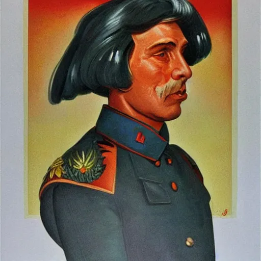 Image similar to a detailed and complex, highly detailed, concept art, soviet propaganda poster depicting a portrait of fierljeppen. painting by irakli toidze