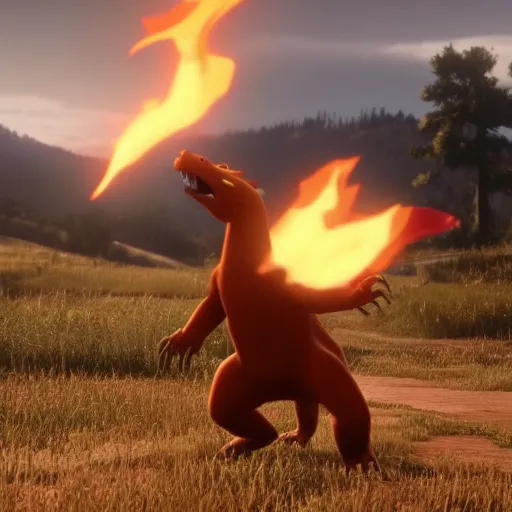 Image similar to Film still of Charizard, from Red Dead Redemption 2 (2018 video game)