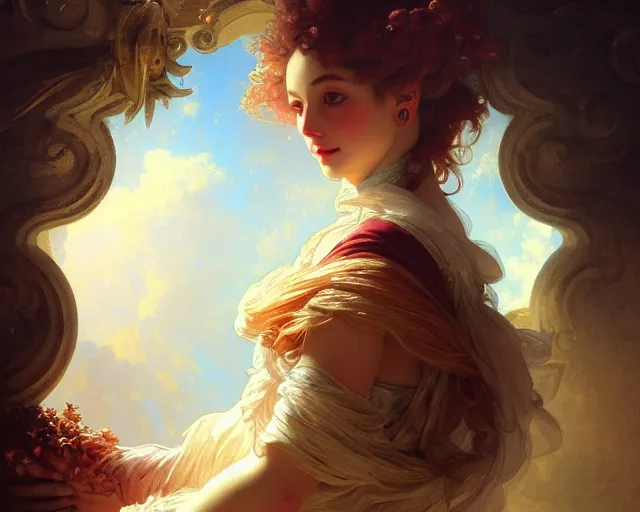 Image similar to photography of jean - honora © fragonard, deep focus, d & d, fantasy, intricate, elegant, highly detailed, digital painting, artstation, concept art, matte, sharp focus, illustration, hearthstone, art by artgerm and greg rutkowski and alphonse mucha