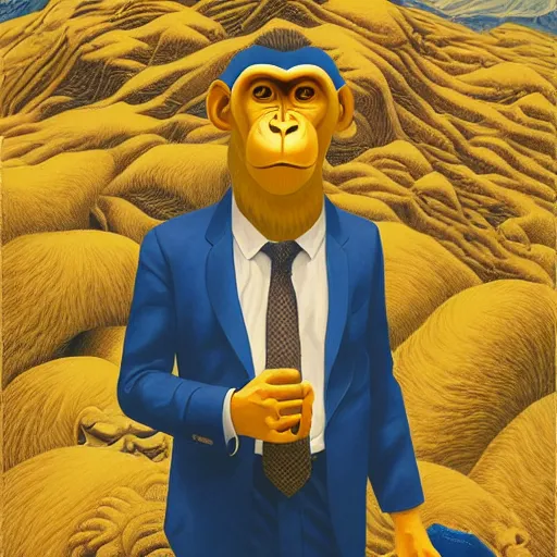 Image similar to Monkey in a suit landscape by Casey Weldon, Maciej Kuciara,8k ultra high definition, upscaled, perfect composition , golden ratio, image credit nasa nat geo