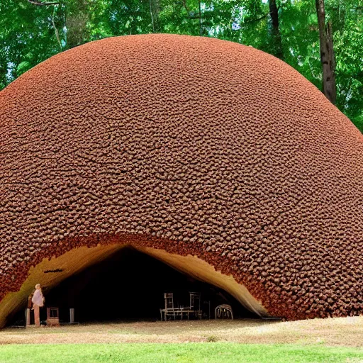 Image similar to a giant anthill in the shape of an old-fashioned schoolhouse