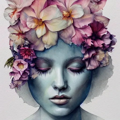 Prompt: watercolor flower by anna dittmann, by marco mazzoni, by stephanie law,