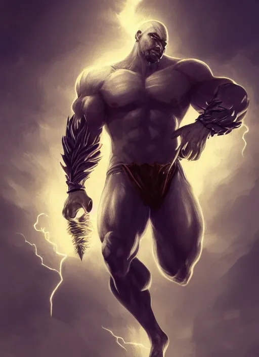 Image similar to a highly detailed illustration of short fade hair african god of lightning, evil summoning lightning from hands pose, moonlit clouds background, muscular, intricate, elegant, highly detailed, centered, digital painting, artstation, concept art, smooth, sharp focus, league of legends concept art, WLOP