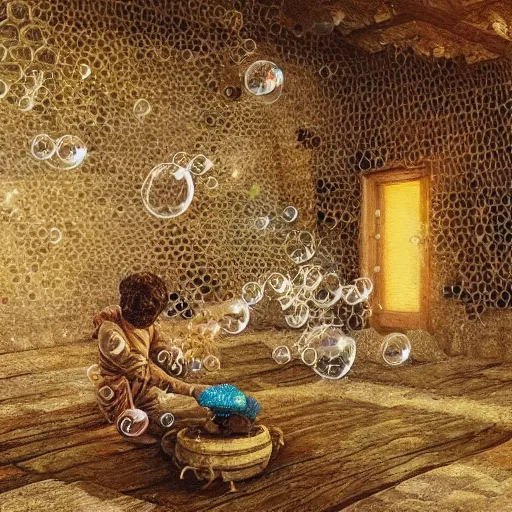 Prompt: a house made out of honeycombs and bubbles, a hyperrealistic painting by krzysztof boguszewski, cgsociety contest winner, fantasy art, made of insects, fractalism, tesseract