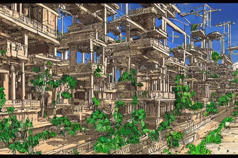 Prompt: ancient city of Babylon, hanging gardens of babylon. Robot mechas roaming the streers of ancient babylon. By ash ketchum, highly detailed