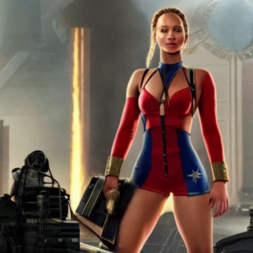 Image similar to Jennifer Lawrence staring as Cammy in Street Fighter 2029 movie