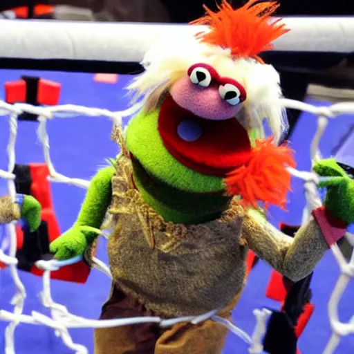 Prompt: muppet cage fighting