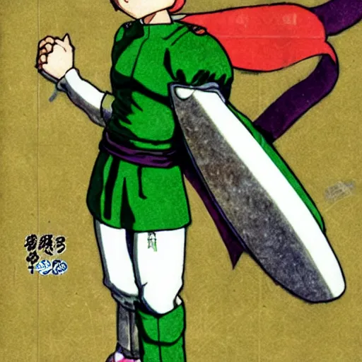 Prompt: fencer, green hair, male, style of akira toriyama, anime, japanese,