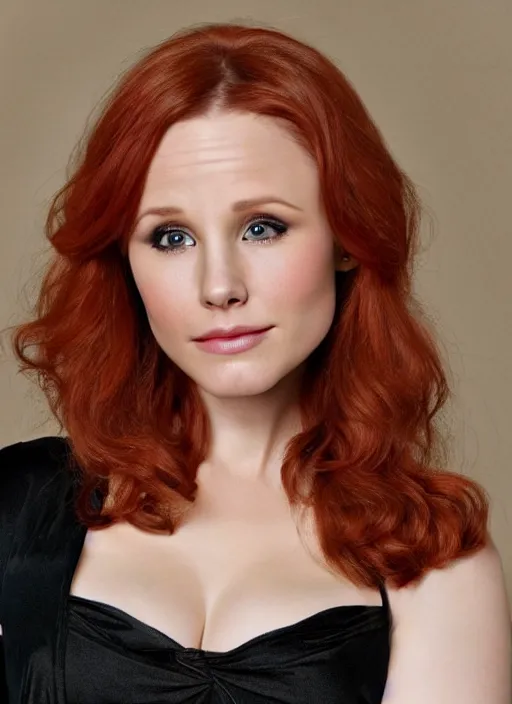 Image similar to photograph of a combination of kristen bell and christina hendricks